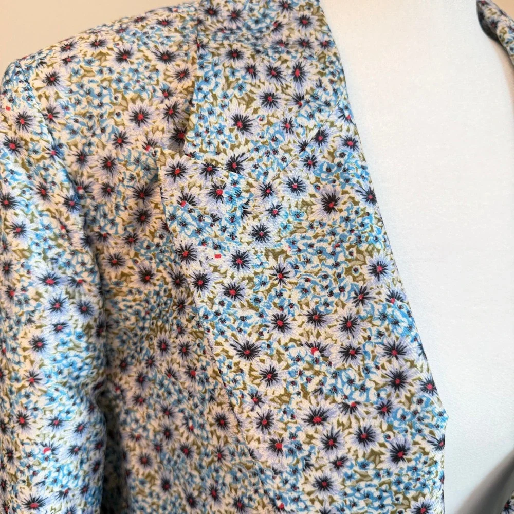 Zara Floral Blazer Womens XL Blue Ditsy Print Lightweight Spring Jacket Boho - Picture 5 of 9